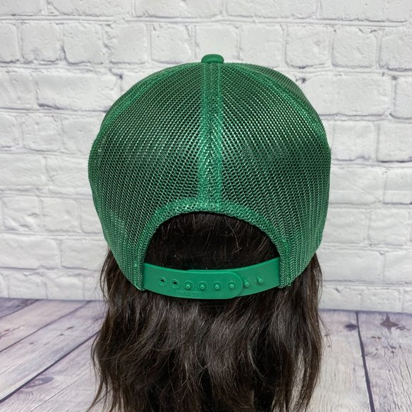Vintage Hat Cap Snapback Green White C.A.P. Volunteer Trucker Mesh Print AJM 90s - Picture 3 of 8